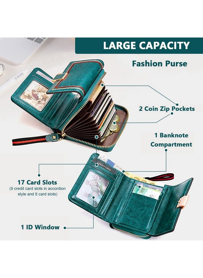 ® Women Wallet Bi-Fold Leather Wallet For Women Turquoise Vintage Women Wallet Card Bag Large Capacity Safe Wallet With Rfid Blocking Wallet