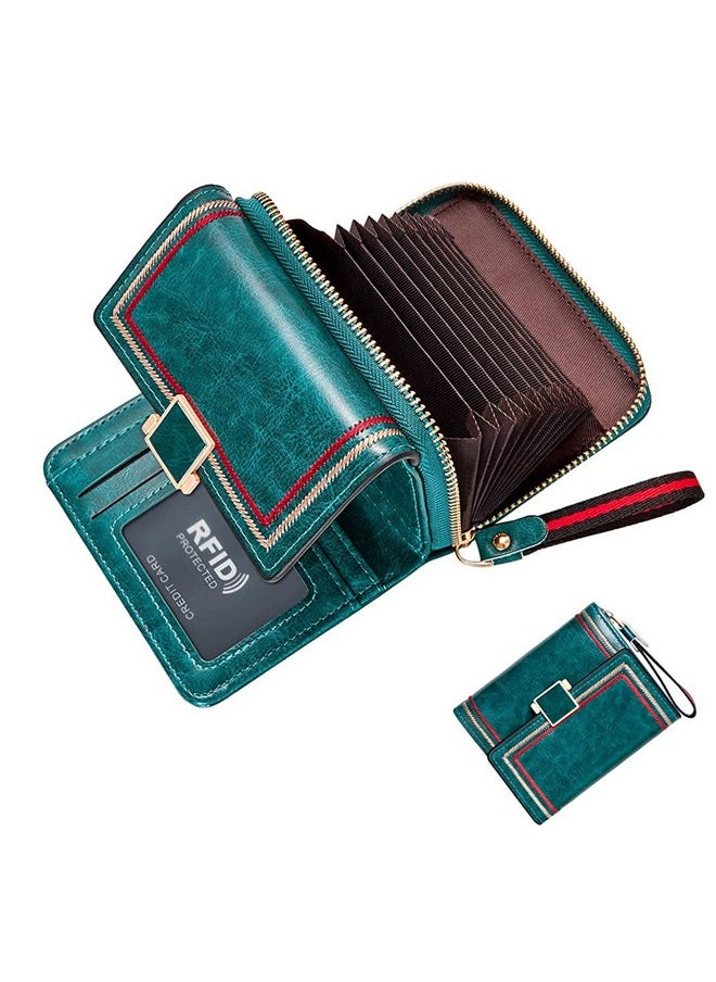 ® Women Wallet Bi-Fold Leather Wallet For Women Turquoise Vintage Women Wallet Card Bag Large Capacity Safe Wallet With Rfid Blocking Wallet