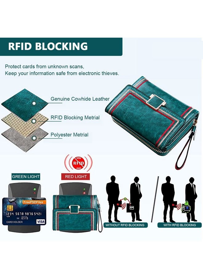 ® Women Wallet Bi-Fold Leather Wallet For Women Turquoise Vintage Women Wallet Card Bag Large Capacity Safe Wallet With Rfid Blocking Wallet