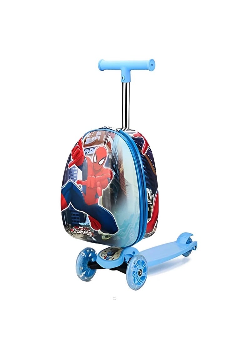 Spiderman Kids Scooter Suitcase, Kids Luggage Scooter, Rolling Luggage Duffle Bag, Trolley Case with Scooter for Children