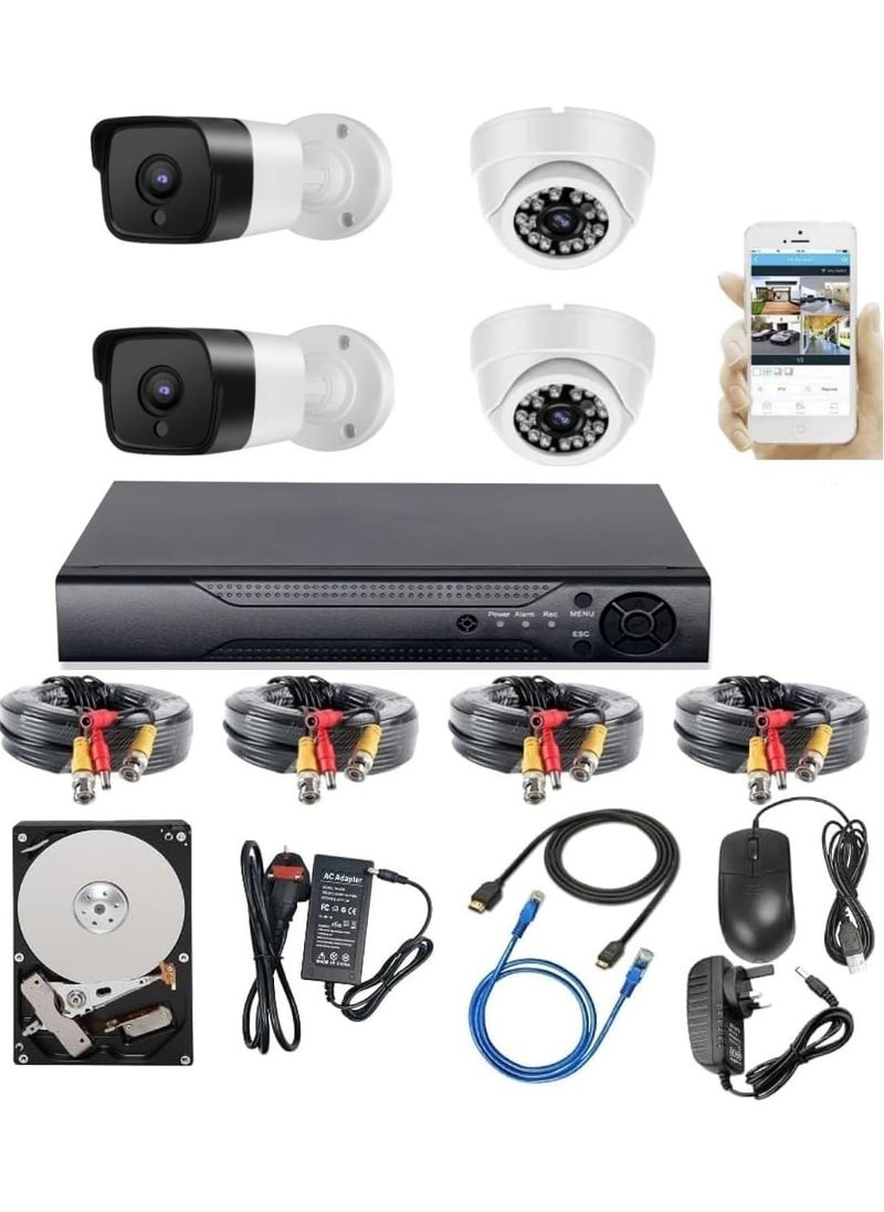 Napco Security Camera 1080p HD CCTV Surveillance System (NP-6604S) /4CH DVR/2 Outdoor(Bullet) Cameras/2 Indoor(Dome) Cameras/Hard Disk/15 meters cable x4/Night Vision/Waterproof/Android and iOs App