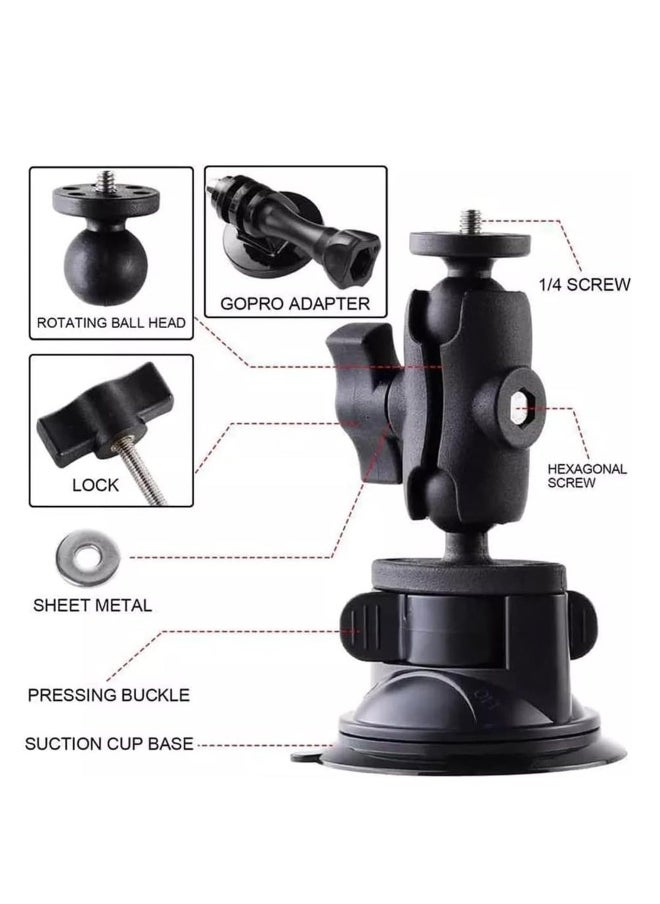 Suction Cup for GoPro Cameras Car Windshield Suction Mount Bracket 360 Degree Rotation Ball Head with 1/4