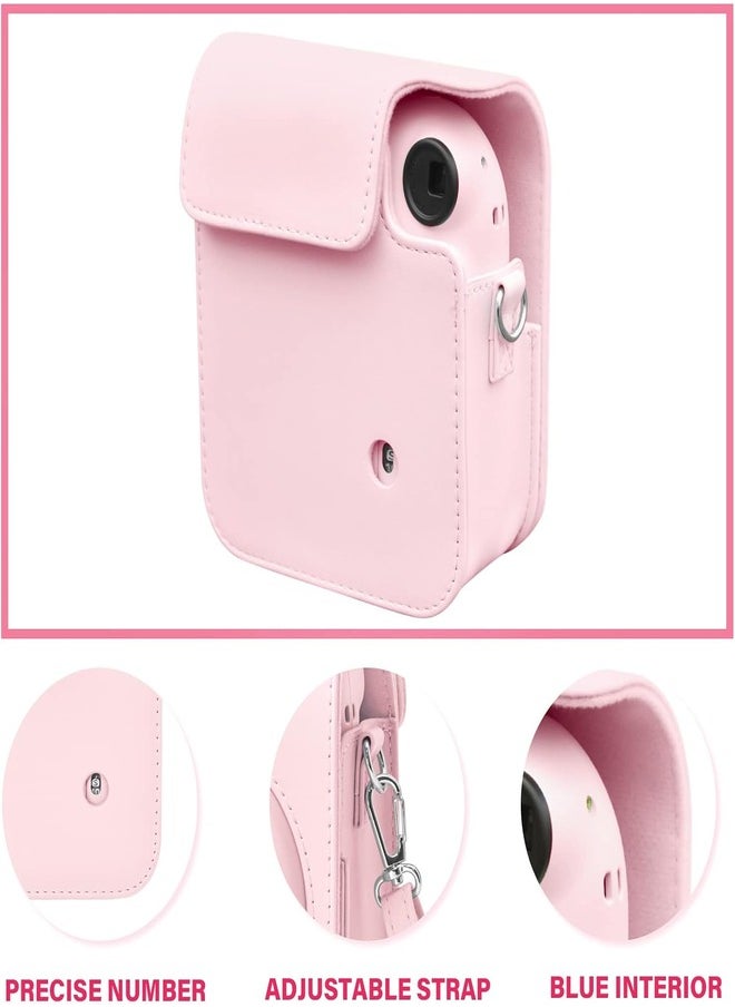 Protective Case for Fujifilm Instax Mini 12 Instant Camera, PU Leather Camera Carrying Bag Cover with Adjustable Shoulder Strap and Mini Photo Album 64 Pockets - Pink