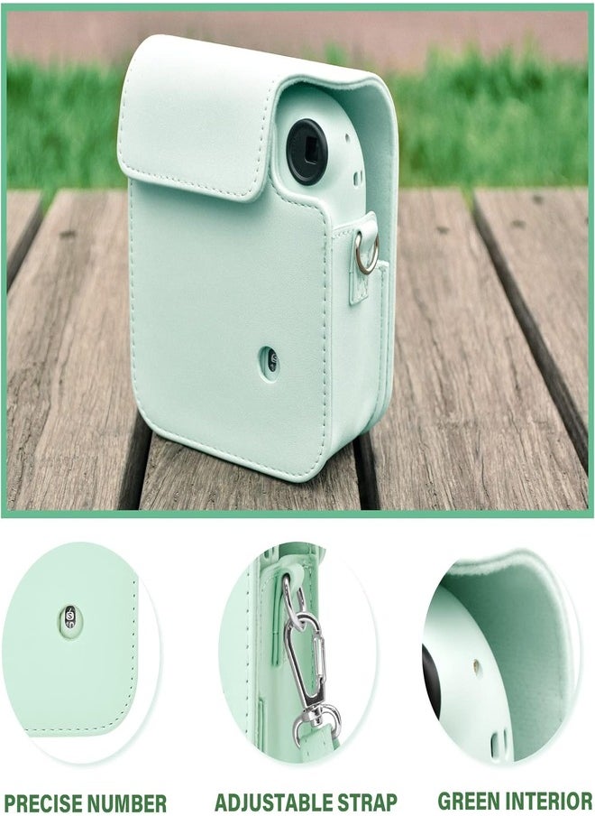 Protective Case for Fujifilm Instax Mini 12 Instant Camera, PU Leather Camera Carrying Bag Cover with Adjustable Shoulder Strap and Mini Photo Album 64 Pockets - Mint Green