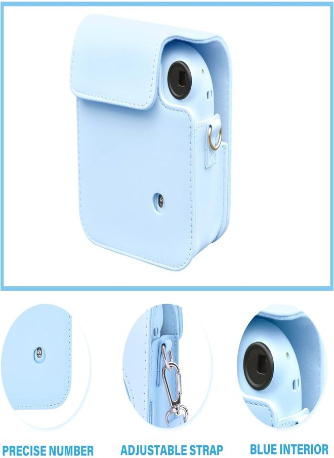 Protective Case for Fujifilm Instax Mini 12 Instant Camera, PU Leather Camera Carrying Bag Cover with Adjustable Shoulder Strap and Mini Photo Album 64 Pockets - Blue