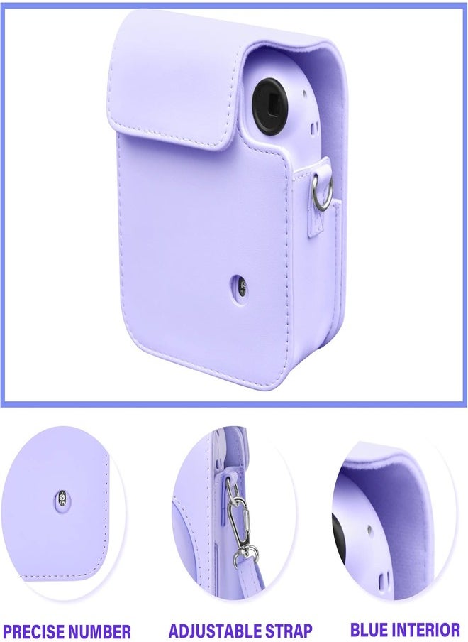 Protective Case for Fujifilm Instax Mini 12 Instant Camera, PU Leather Camera Carrying Bag Cover with Adjustable Shoulder Strap and Mini Photo Album 64 Pockets - Purple