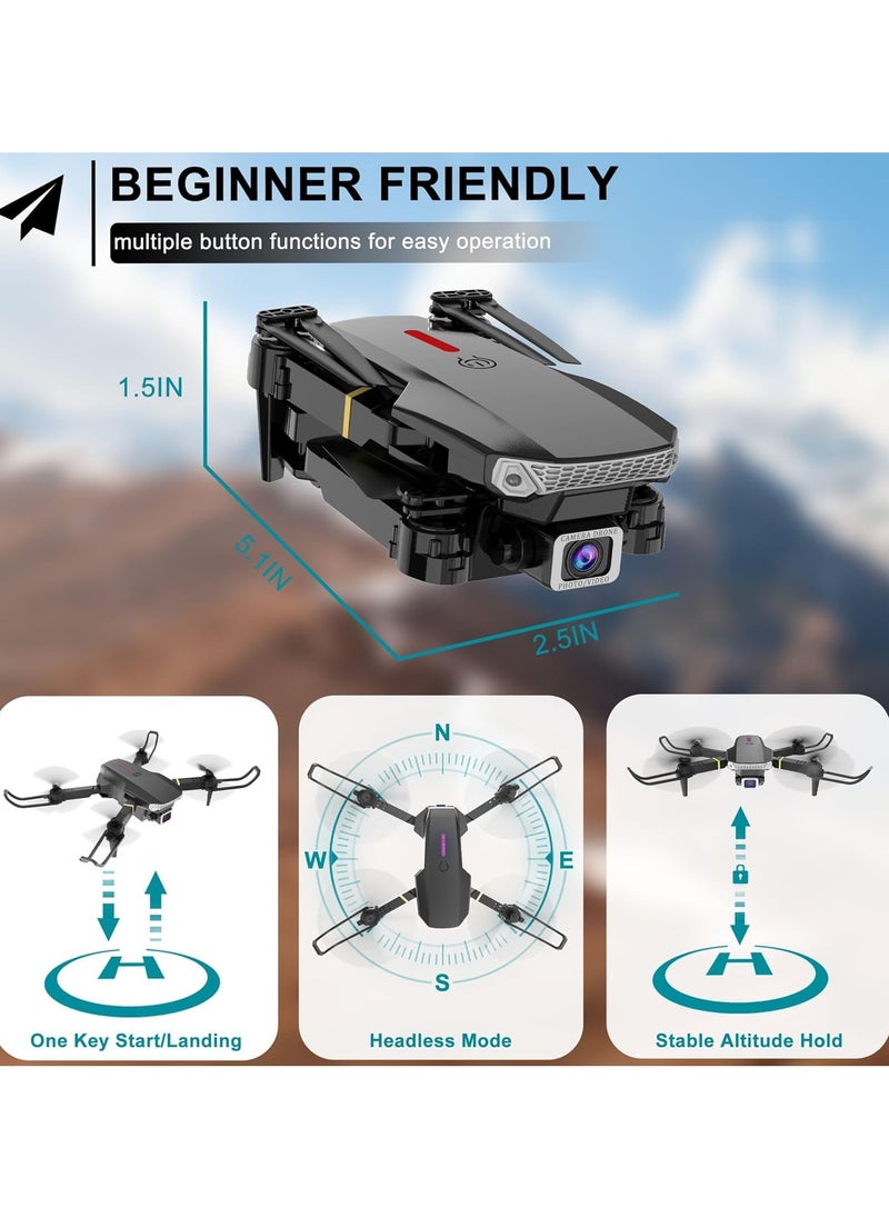 Foldable Quadcopter Drone with 4K Pro Camera for Adults, E88 Pro Max Remote Control Drone with Gesture Selfie, 3D Flips, Waypoint Flight, Altitude Hold, Long Control Range, Battery and Carrying Bag, Perfect Gift for Boys, Girls and Beginners