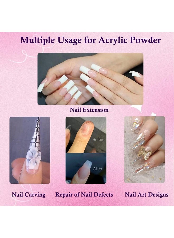 Acrylic Powder Set - 3 Colors 30G White Clear Pink Acrylic Nail Powder Professional Polymer Colored Acrylic Nail Powder For Acrylic Nail Extension Carving