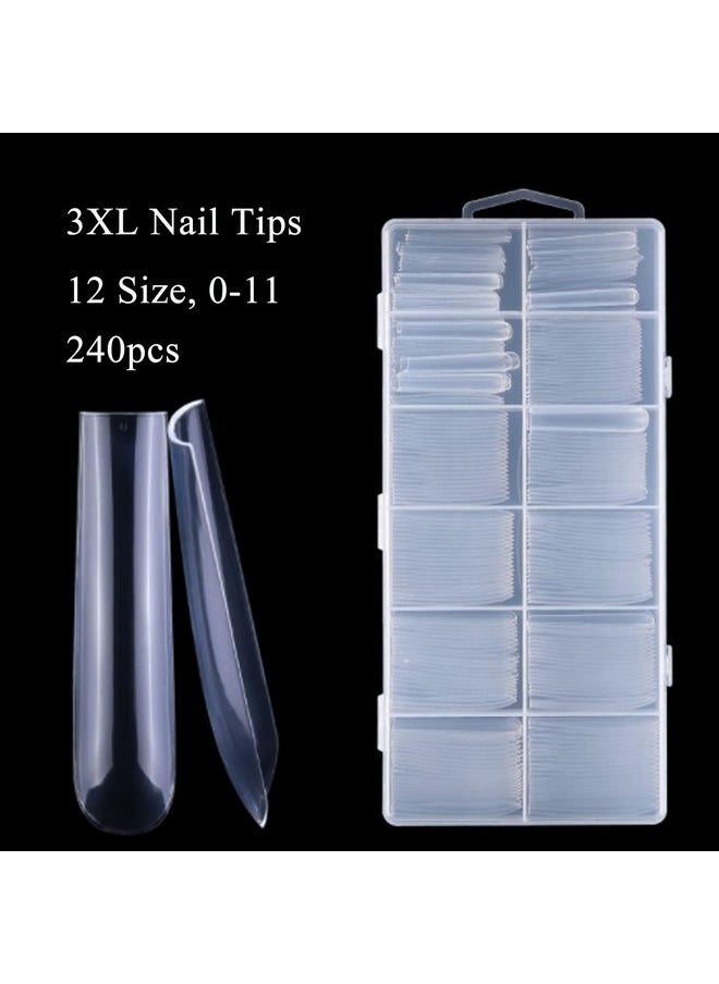 Gel X Square Nail Tips 240Pcs 3Xl Extra Long Tapered Square Clear Fake Nails No C Curve Acrylic Nail Tips For Professional Nail Salon And Home Diy