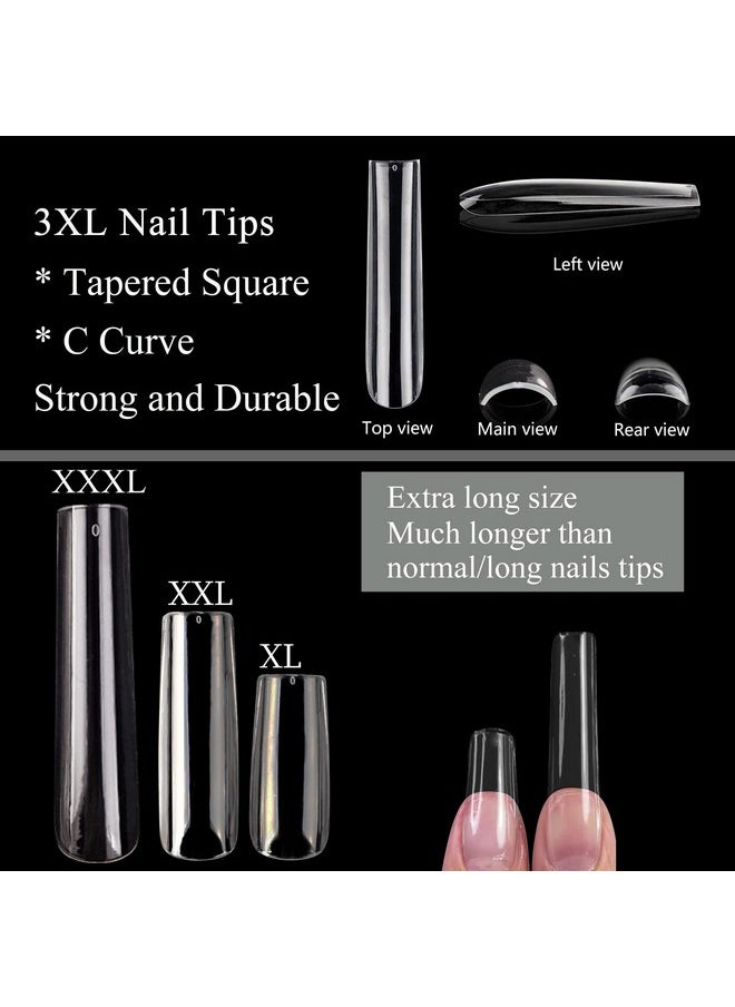 Gel X Square Nail Tips 240Pcs 3Xl Extra Long Tapered Square Clear Fake Nails No C Curve Acrylic Nail Tips For Professional Nail Salon And Home Diy