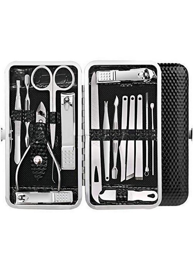 Manicure Pedicure 16 Tools Set Nail Clippers Stainless Steel Professional Nail Scissors Grooming Kits, Nail Tools With Leather Case