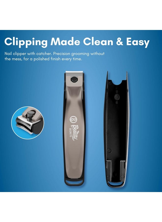 2 Pieces Nail Cutter Set With Catcher, No Splash Fingernail Toenail Clippers Nail Cutter Set, Black Stainless Steel, Good Gift For Women And Men (Bs-Mt-25A)