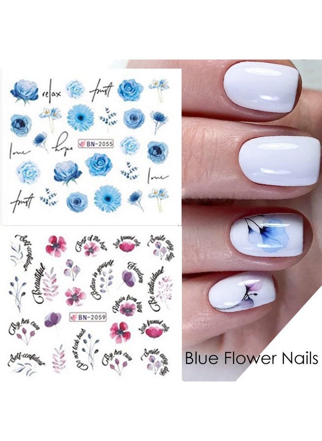 12 Sheets Water Transfer, Nail Fashion Sticker Decal, Flower Leaf Diy Manicure For Women