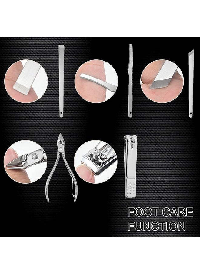 19 In 1 Stainless Steel Manicure & Pedicure Kit For Men And Women Includes A Nail Cutter And Filer, Acne Needle, With Leather Case