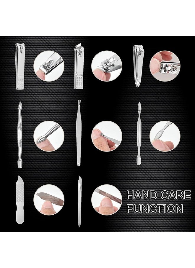 19 In 1 Stainless Steel Manicure & Pedicure Kit For Men And Women Includes A Nail Cutter And Filer, Acne Needle, With Leather Case