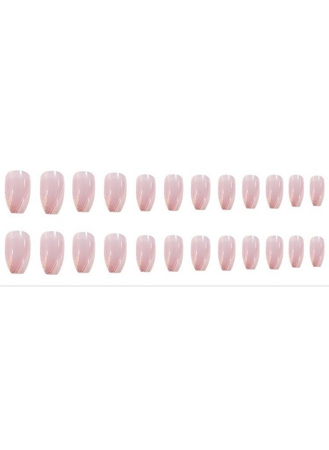 Deborah French Press On Nails Artificial Nails, Reusable Fake Nails, Set Of 22 False Nails Universally Sized Nail Extensions For Women Press- On Nails, Longlasting Fake Nails With Glue Glossy Finish (Silver Detailing With Pinkish Nude Base )