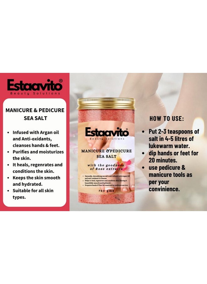 Estaavito Moisturizing Sea Salt For Manicure And Pedicure With Essential Oils, For Tan And Dead Skin Removal 750 Gms | Foot Soak| Pedicure Salt|