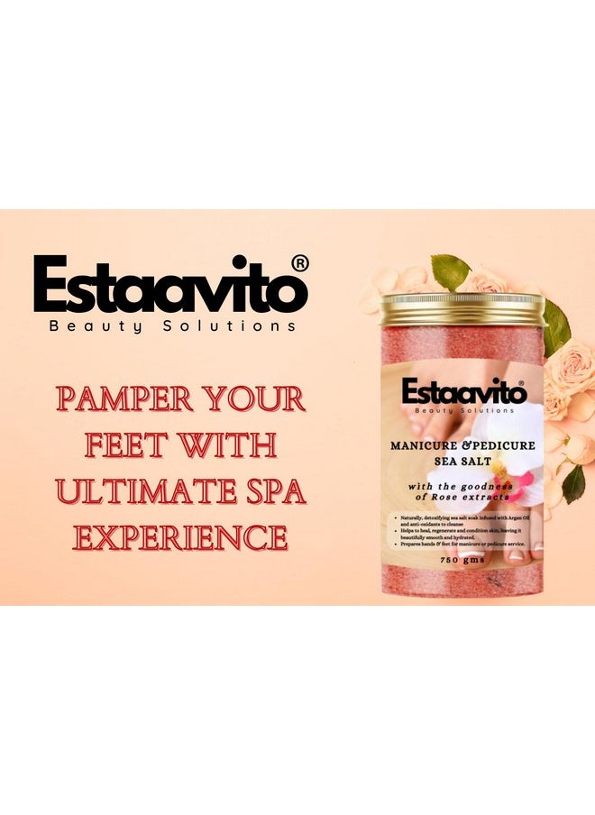 Estaavito Moisturizing Sea Salt For Manicure And Pedicure With Essential Oils, For Tan And Dead Skin Removal 750 Gms | Foot Soak| Pedicure Salt|