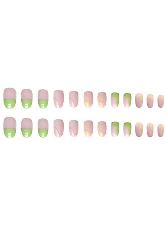 You Got Me Round Press On Nails Artificial Nails, Reusable Fake Nails, Set Of 22 False Nails Universally Sized Nail Extensions For Women Press- On Nails, Longlasting Fake Nails With Glue Glossy Finish ( Pinkish Nude Base With Multi Color Abstract Design )