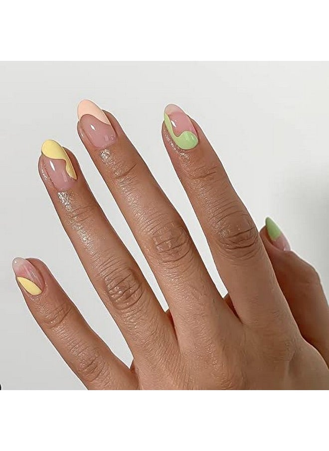 You Got Me Round Press On Nails Artificial Nails, Reusable Fake Nails, Set Of 22 False Nails Universally Sized Nail Extensions For Women Press- On Nails, Longlasting Fake Nails With Glue Glossy Finish ( Pinkish Nude Base With Multi Color Abstract Design )