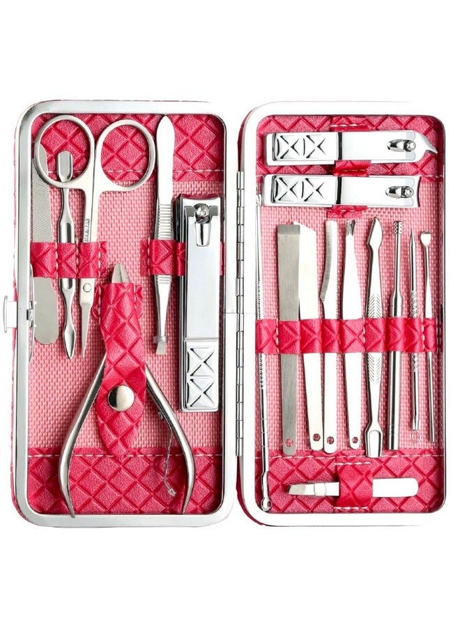 Essentials 18 Pieces Manicure Kit, Pedicure Tools For Feet, Nail Clipper, Ear Pick Tweezers, Manicure Pedicure Set For Women And Men (Pink)