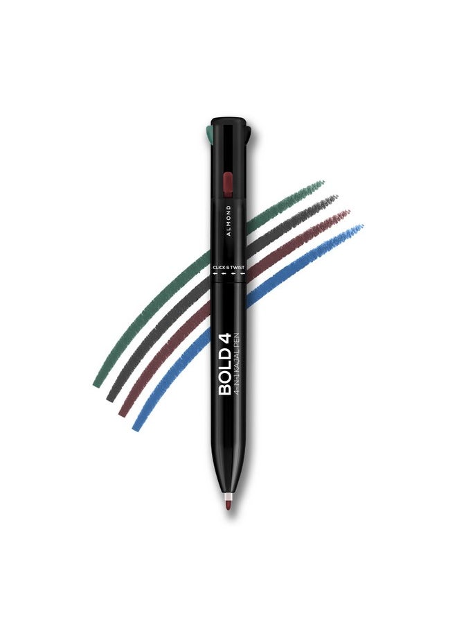 Bold 4-4-In-1 Kajal - Four Shades Black, Brown, Teal & Blue - Matte Finish, Rich Color Payoff, One-Stroke Application, Travel Friendly & Easy To Use