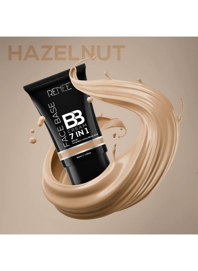 Face Base Bb Cream 7 In 1 With Spf 30 Pa+++, Enriched With Hyaluronic Acid, Vitamin C, Hydrates, Nourishes & Smoothens Skin Texture, Hazelnut 30Ml