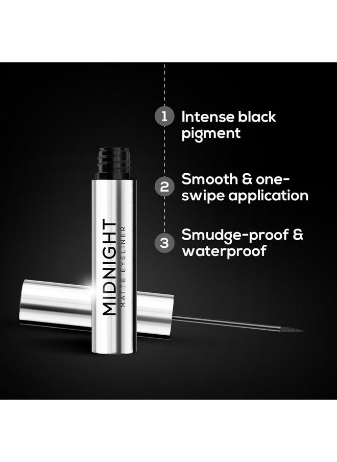 Midnight Matte Eyeliner, Darkest Black, Long Lasting, Smudge-Proof & Waterproof Formula, One-Swipe-Application With Intense Pigment, Enriched With Vitamin E, Camomile & Aloe Vera, 2.5Ml