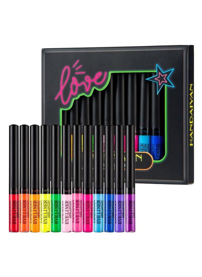 Colorful Liquid Eyeliner Set, 12 Colors Matte Neon Eyeliner Pigmented Waterproof Smudgeproof Long Lasting Eye Liner Eye Makeup Gift Kit For Women (C, 12 Pcs), Assorted