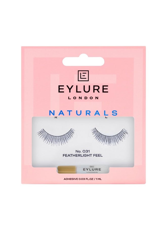 London False Eyelashes - Naturals No. 031 Featherlight Feel Lashes With Adhesive | Reusable Up To 5 Wears | Latex Free Glue Last Up To 18 Hours