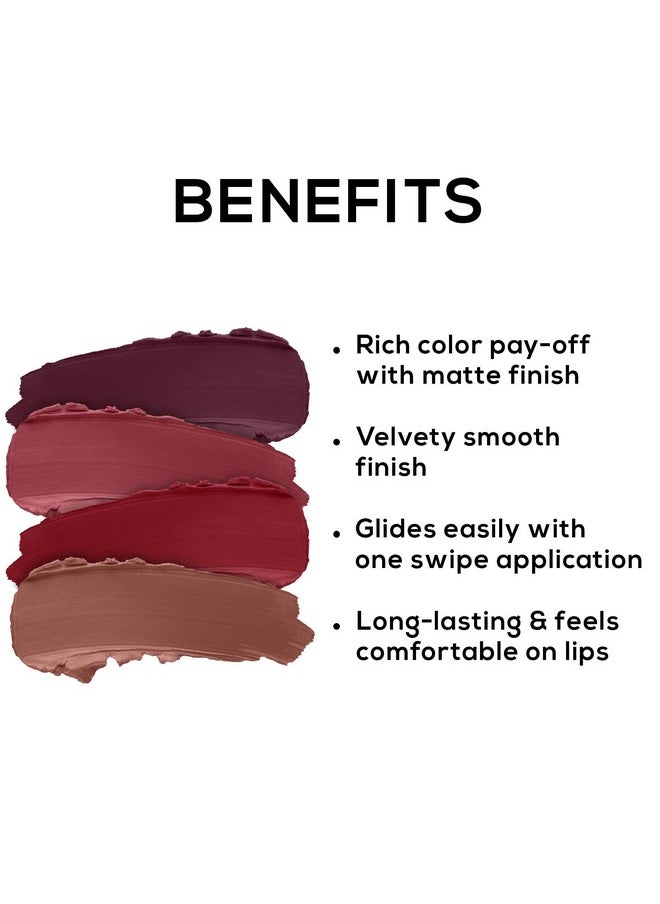 Very Matte - Pack Of 4 Matte Lipsticks | Intense Color Pay Off, Full Coverage Long Lasting Weightless Velvety Formula