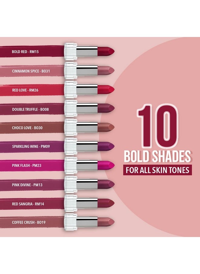 Matte Love Mini Lipsticks Pack Of 10 | Long Lasting, Hydrating & Moisturizing Mini Roll On Lipsticks For Women | Soft-Matte Finish | 13G