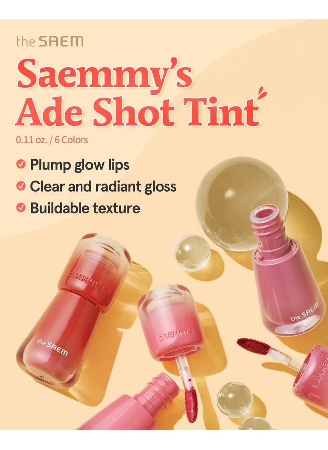Saemmy'S Ade Shot Tint - Korean Lip Titnt, Water Gel Lip Stain With Plump Glowy Moisturizing Finish, Buildable Radiant Gloss, Long-Lasting Comfort, 0.1 Fl.Oz. (05 Rose Hibiscus)
