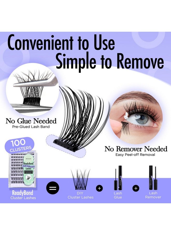 Self Adhesive Lashes, D+ Curl Press On Eyelashes, No Glue No Remover Needed, Pre Glued Lash Extension With Tweezer Self Stick Easy To Apply At Home 100 Pcs (Y01,10-16Mm)