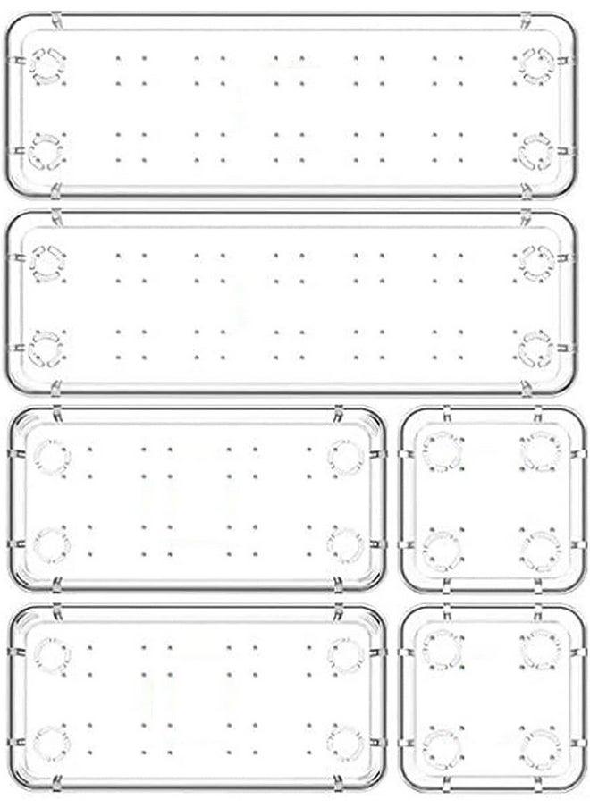 Zollyss Desk Drawer Organizer Trays Various Size Bathroom Drawer Tray Dividers Plastic Vanity Organizers Storage Bins For Makeup Cosmetics Dresser Kitchen Office(Clear)(6 Pcs),Rectangular,Transparent