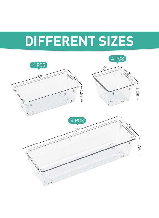 Zollyss Desk Drawer Organizer Trays Various Size Bathroom Drawer Tray Dividers Plastic Vanity Organizers Storage Bins For Makeup Cosmetics Dresser Kitchen Office(Clear)(6 Pcs),Rectangular,Transparent