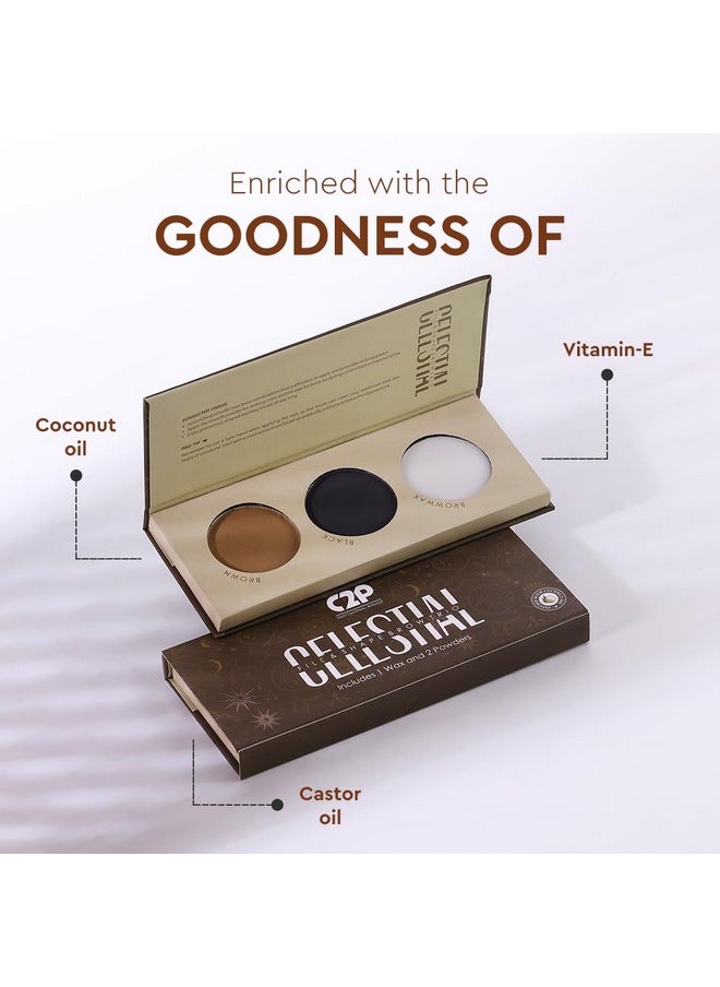 C2P Pro Eyebrow Palette With Wax Cream | Celestial 3 In 1 Fill, Set & Shape | Long Lasting Waterproof Black Brown Eye Brow Powder | Redefines Brows Eye Makeup - 12G
