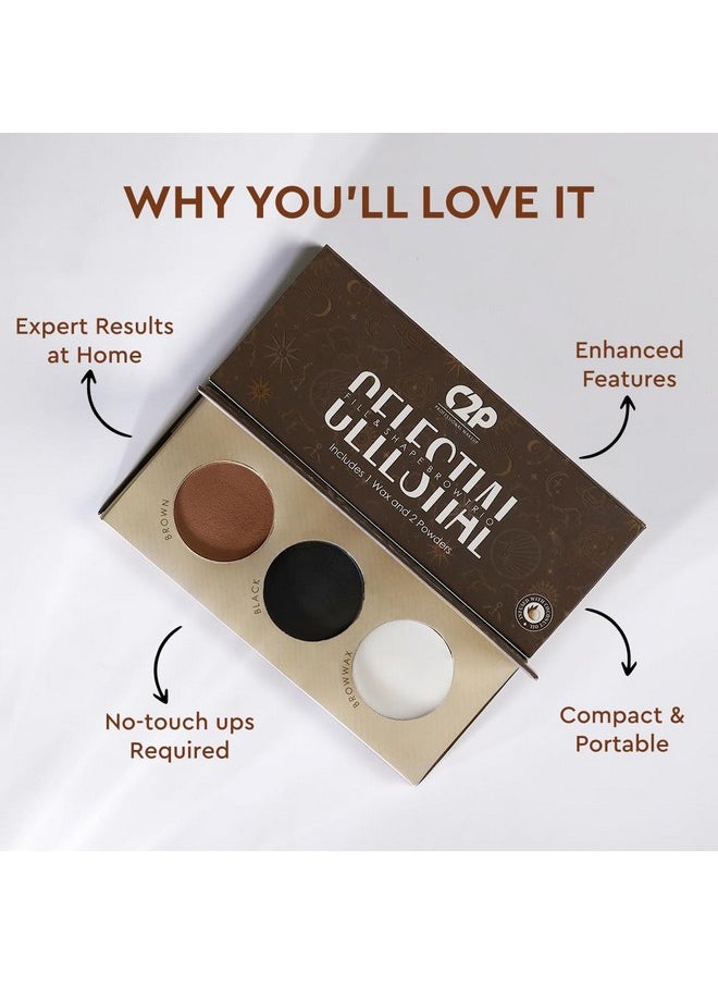 C2P Pro Eyebrow Palette With Wax Cream | Celestial 3 In 1 Fill, Set & Shape | Long Lasting Waterproof Black Brown Eye Brow Powder | Redefines Brows Eye Makeup - 12G