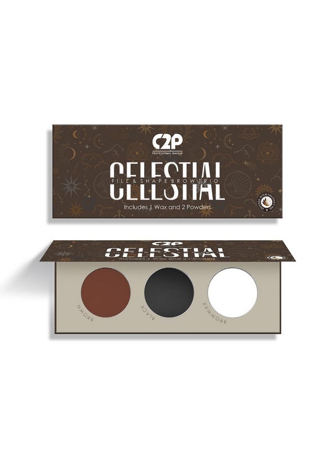 C2P Pro Eyebrow Palette With Wax Cream | Celestial 3 In 1 Fill, Set & Shape | Long Lasting Waterproof Black Brown Eye Brow Powder | Redefines Brows Eye Makeup - 12G
