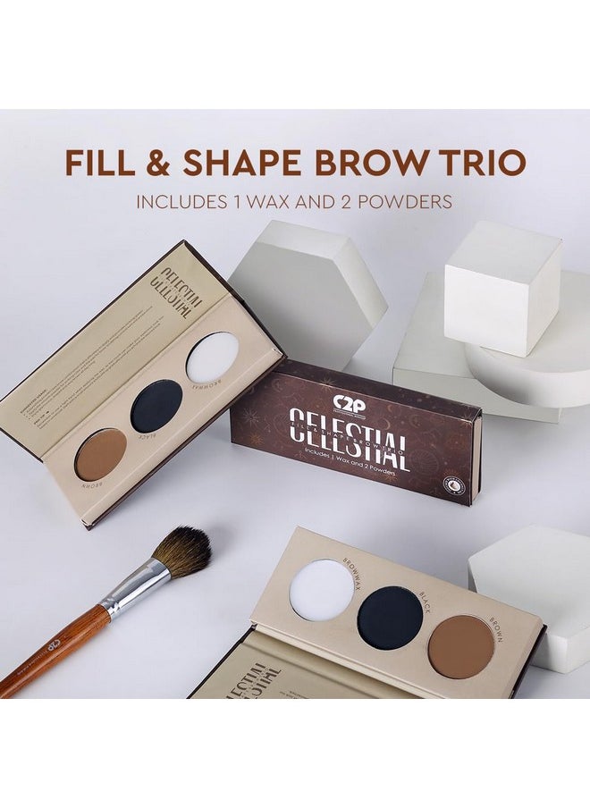 C2P Pro Eyebrow Palette With Wax Cream | Celestial 3 In 1 Fill, Set & Shape | Long Lasting Waterproof Black Brown Eye Brow Powder | Redefines Brows Eye Makeup - 12G