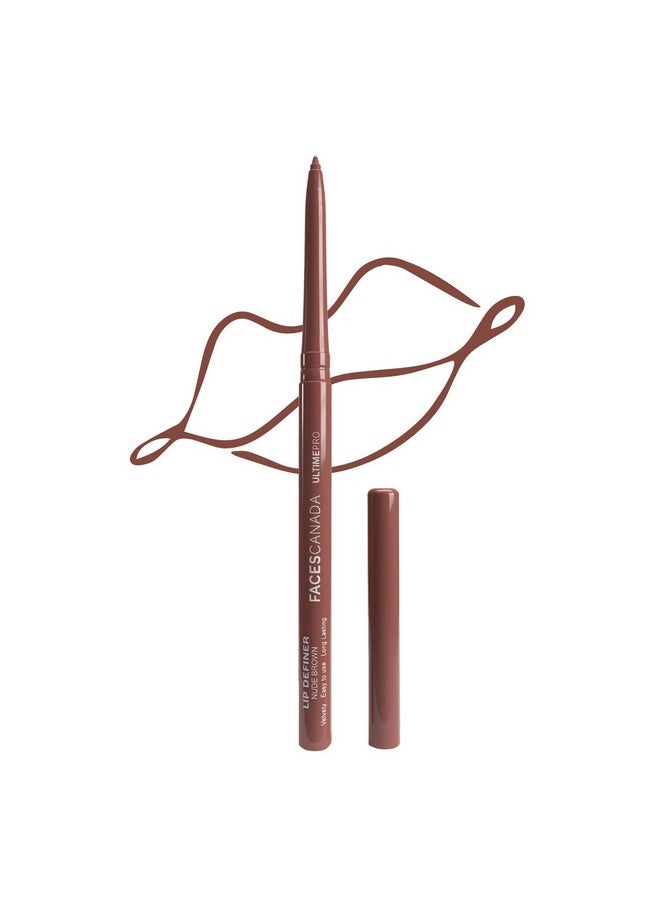 Ultime Pro Matte Lip Definer - Nude Brown, 0.35G | Extremely Soft & Gliding | Anti-Feathering & Lightwear | High Coverage | Waterproof | Retractable Twist Format