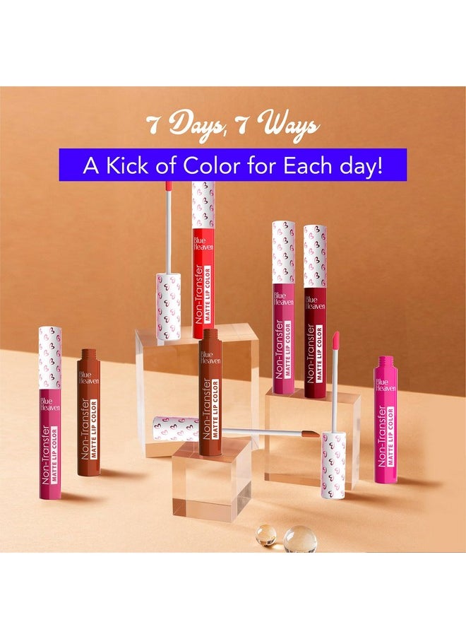 Lip Kicks Non Transfer Lip Color Pack Of 7, Liquid Matte Lipsticks For Women, Long Lasting And Hydrating Lipsticks, 19.6Ml