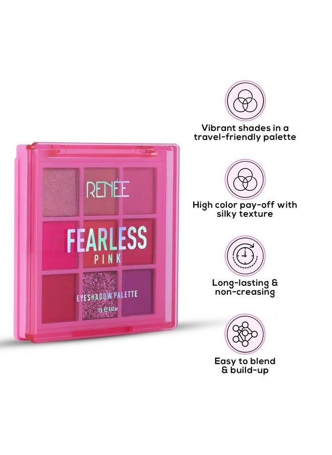 Fearless Eyeshadow Palette - Pink 12Gm, Shimmery And Matte Vibrant Shades, Travel Friendly, Long Lasting, Non Creasing, Easy-To-Blend & Build Up For Eye-Catching Look Of Glamorous Smoky Eye