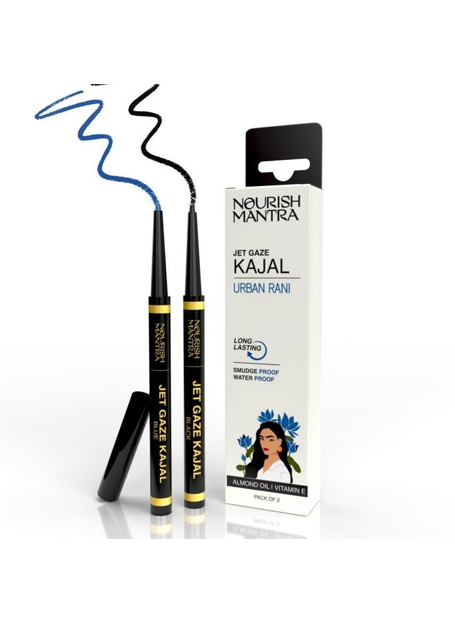 'S Jet Gaze Matte Pencil Kajal Urban Rani - Combo - Black & Blue 0.35G/ Made With Almond Oil, Argan Oil & Vitamin E/Intense Pigmentation/Smudge Proof/Water Proof/Long Lasting