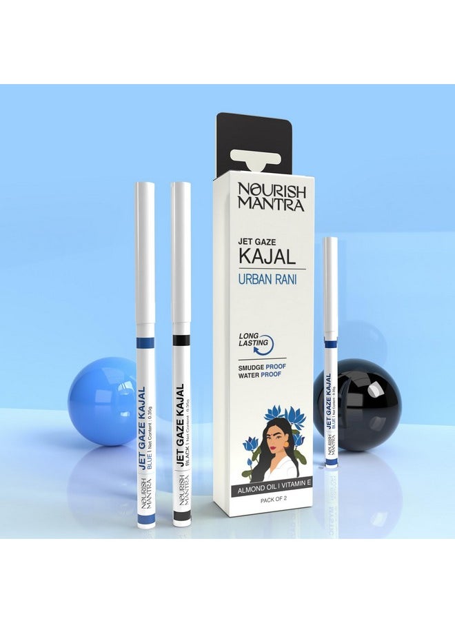 'S Jet Gaze Matte Pencil Kajal Urban Rani - Combo - Black & Blue 0.35G/ Made With Almond Oil, Argan Oil & Vitamin E/Intense Pigmentation/Smudge Proof/Water Proof/Long Lasting