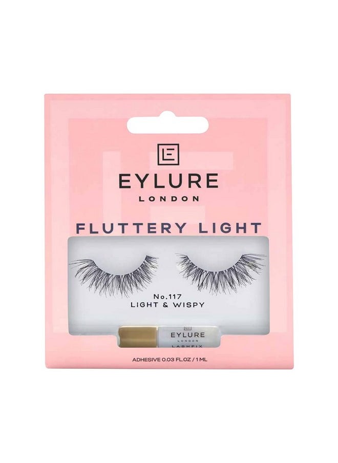 London False Eyelashes - Fluttery Light No. 117 Light & Wispy (False Eyelashes With Glue) | Long Lasting Up To 5 Wears Black