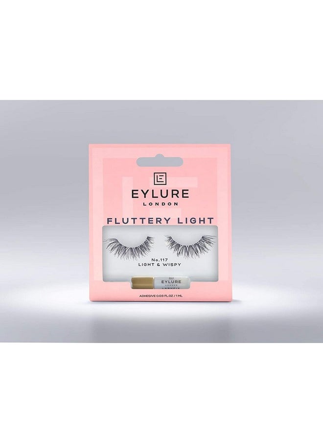 London False Eyelashes - Fluttery Light No. 117 Light & Wispy (False Eyelashes With Glue) | Long Lasting Up To 5 Wears Black