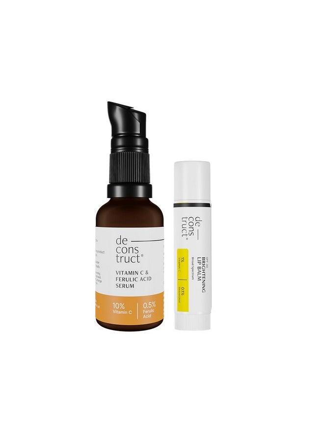 Radiant Lips & Skin Set: Spf Lip Balm (4G) & Non-Irritating Vitamin C Face Serum (30Ml) | For Dark Pigmented Dry Flaky Lips, Brightens Pigmented Lips | Beginner Friendly & Highly Stable | Pack Of 2