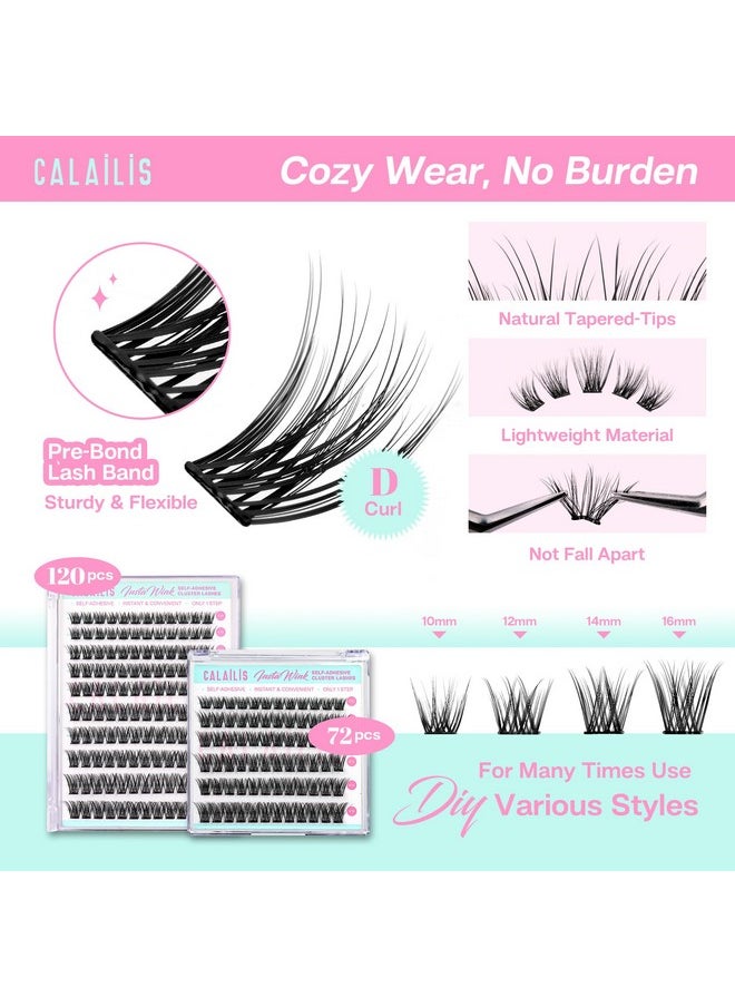 Self Adhesive Eyelashes 72Pcs D Curl No Glue Needed Wispy Lash Clusters Press On Diy Cluster Lashes Pre Glued Reusable Glueless Eyelash Clusters Kit With Tweezers For Beginners (Zbp10)