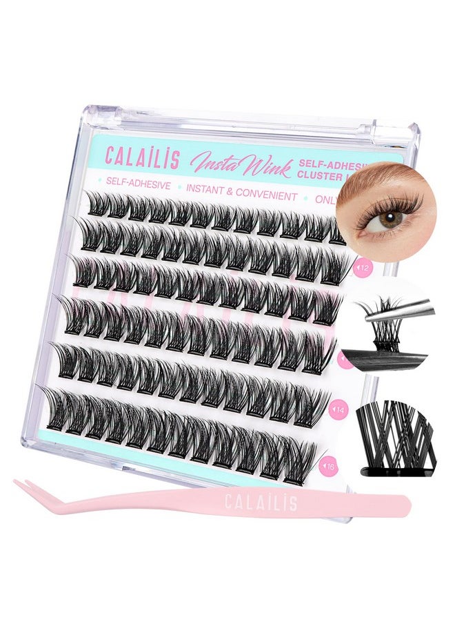 Self Adhesive Eyelashes 72Pcs D Curl No Glue Needed Wispy Lash Clusters Press On Diy Cluster Lashes Pre Glued Reusable Glueless Eyelash Clusters Kit With Tweezers For Beginners (Zbp10)